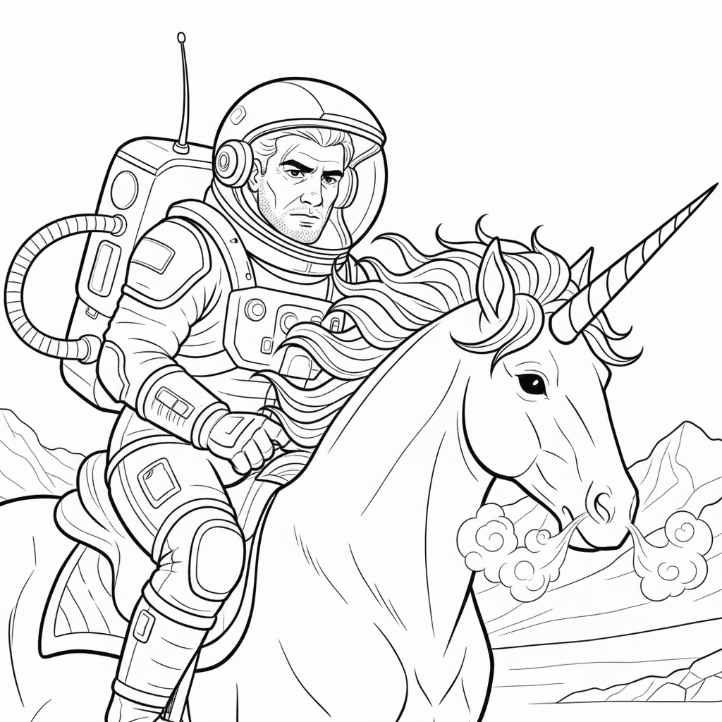Seite 3: Das Einhorn senkt den Kopf, seine Atemwolke zeichnet sich kurz in der kühler werdenden Luft ab. Der Astronaut legt eine Hand auf seinen Hals und spürt das Vertrauen des Tieres, eine Entscheidung reift in ihm.