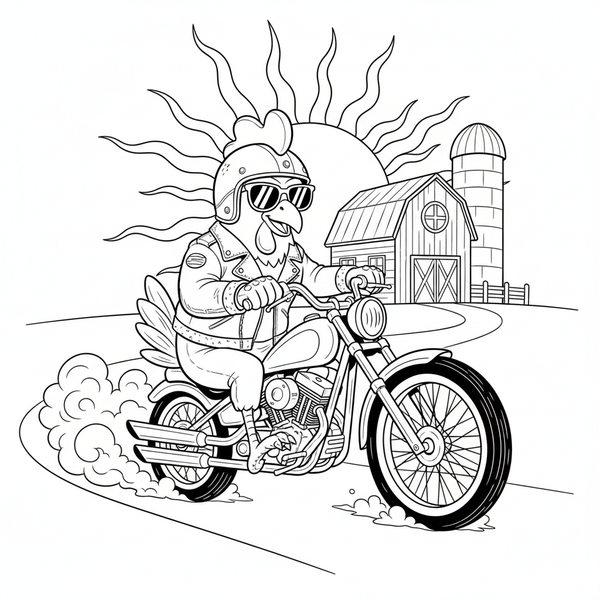 Ausmalgeschichte: Das Motorradhuhn und der Schatten