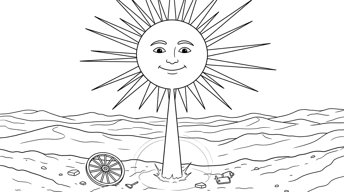 Seite 3: Die Sonne schickt einen warmen Strahl zur Erde.