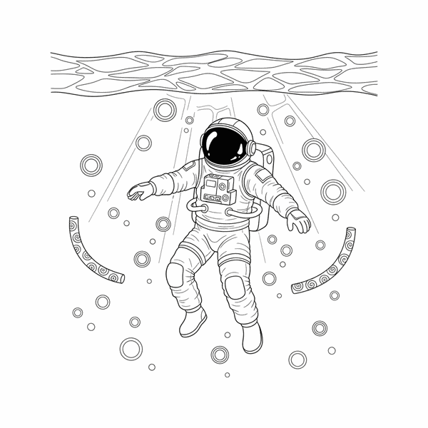 Malvorlage: Ein Astronaut übt Schwerelosigkeit in einem Schwimmbecken