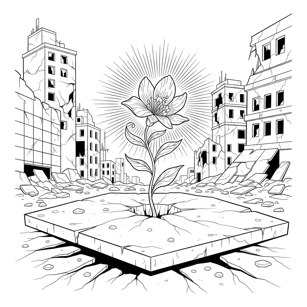 Seite 1: Eine zarte Blume wächst aus dem Beton.