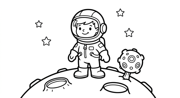 Malvorlage: Ein Astronaut auf einem fremden Planeten