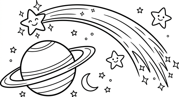 Malvorlage: Eine Sternschnuppe über einem Planeten