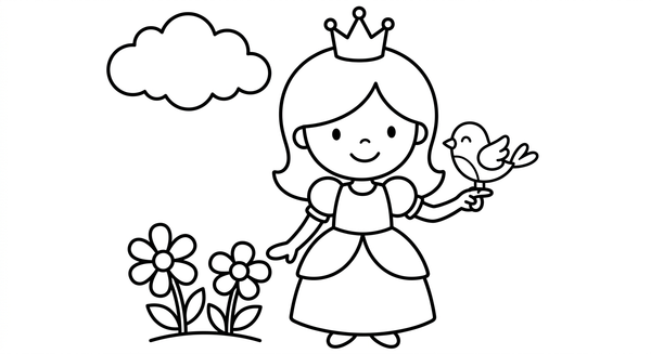 Malvorlage: Eine Prinzessin mit einem Vogel auf der Hand