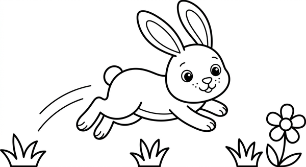 Malvorlage: Ein Hase springt über die Wiese