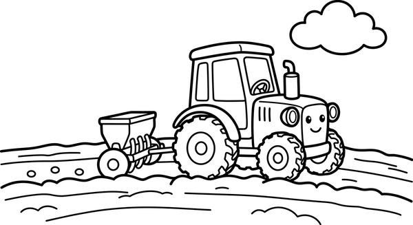 Malvorlage: Ein Traktor mit Sähmaschine