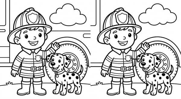 Malvorlage: Ein Feuerwehrmann mit einem Hund