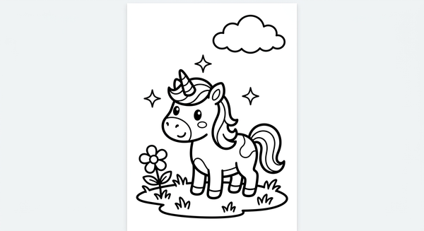 Malvorlage: Ein Einhorn mit Glitzersternen