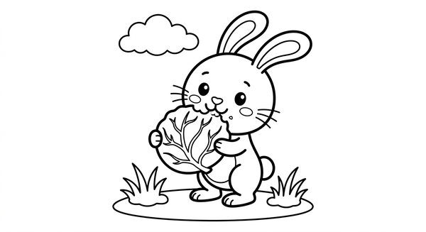 Malvorlage: Ein Hase frisst ein Kohlblatt