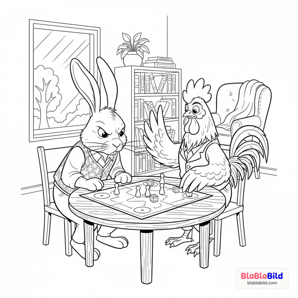 Malvorlage: Ein Hase und ein Hahn spielen Mensch Ärgere dich nicht