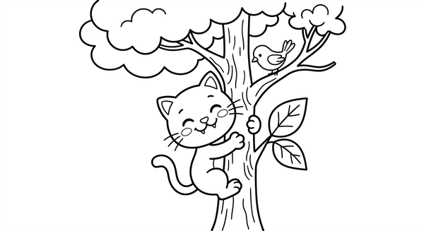 Malvorlage: Eine Katze klettert auf einen Baum