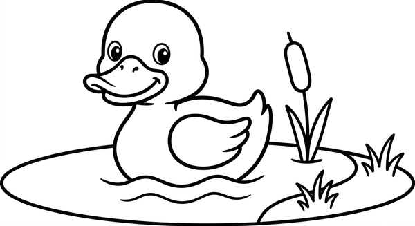 Malvorlage: Eine Ente schwimmt im Teich