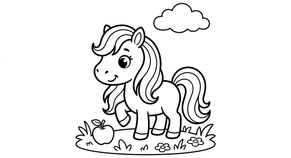 Malvorlage: Ein Pony mit langer Mähne