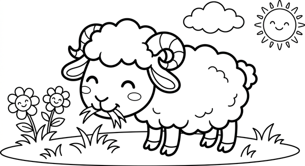 Malvorlage: Ein Schaf isst Gras