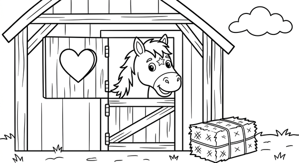 Malvorlage: Ein Pferd am Stall