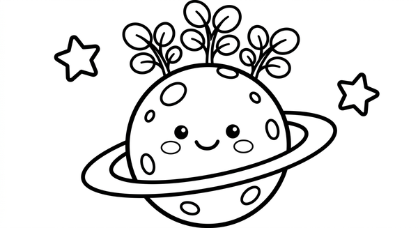 Malvorlage: Ein bunter Planet mit Pflanzen