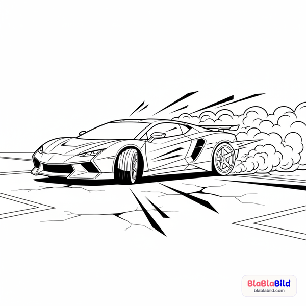 Malvorlage: Ein cooles Auto driftet auf einem Parkplatz