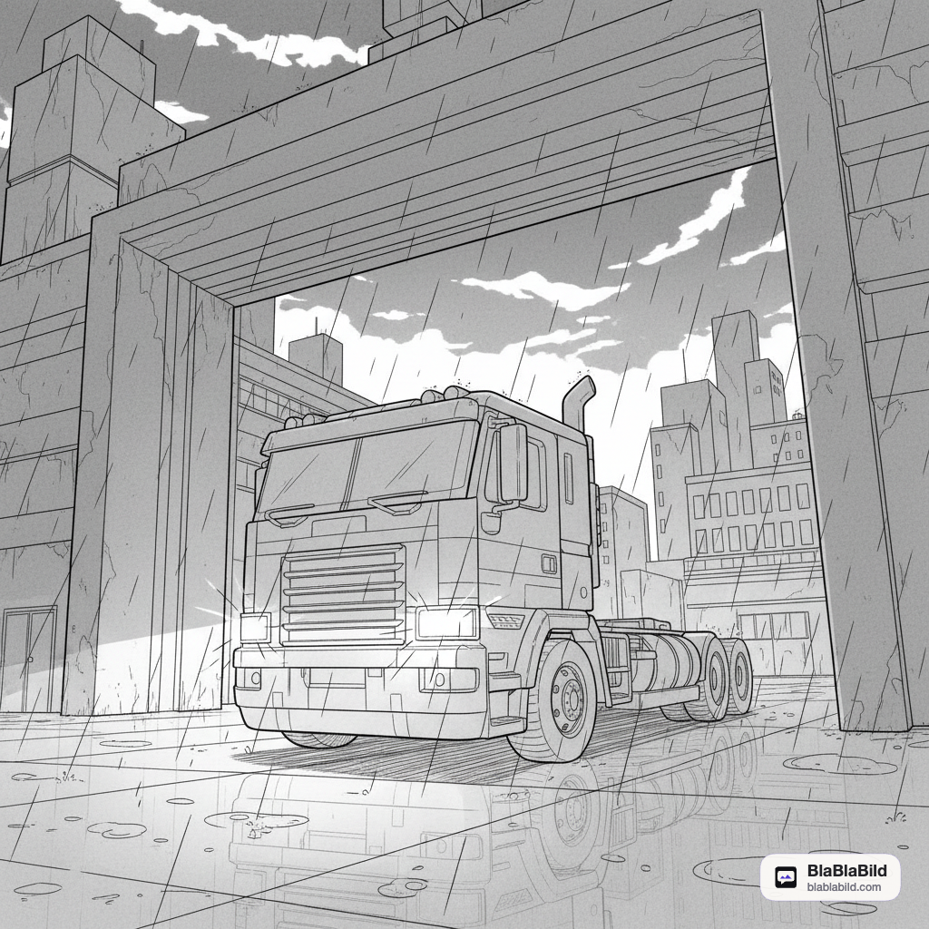 Seite 4: Mit einem Rumpeln rollt der Lastwagen aus dem Hangar, Funken sprühen vom Asphalt.