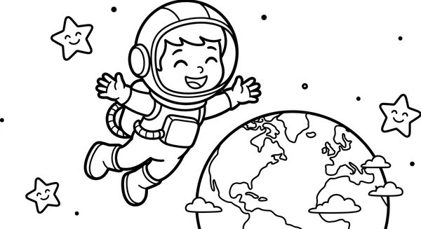 Malvorlage: Ein Astronaut schwebt zur Erde zurück