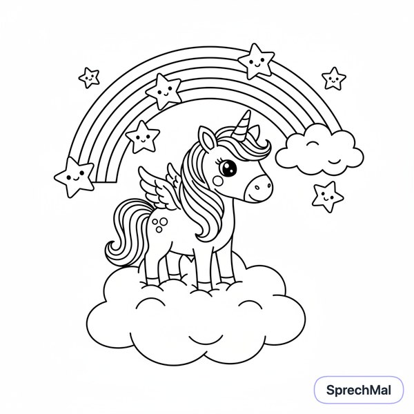 Ausmalgeschichte: Das Einhorn auf der Wolke