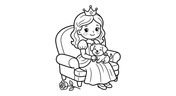 Malvorlage: Eine Prinzessin mit einem kleinen Hund