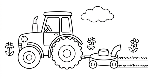 Malvorlage: Ein Traktor mäht eine Wiese