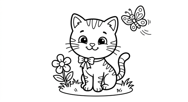 Malvorlage: Eine Katze mit einer Schleife