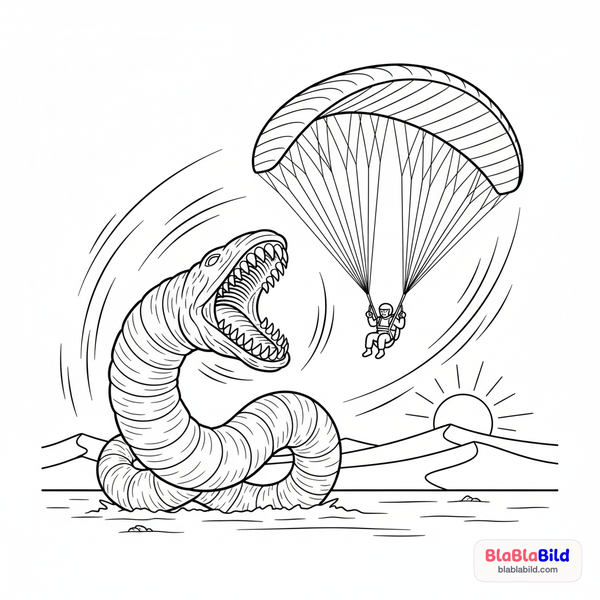 Malvorlage: Ein riesiger Wüstenwurm springt aus dem Sand, um einen