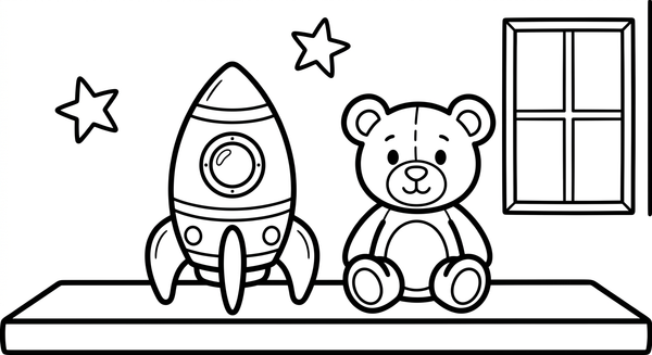 Malvorlage: Eine Spielzeug-Rakete im Kinderzimmer